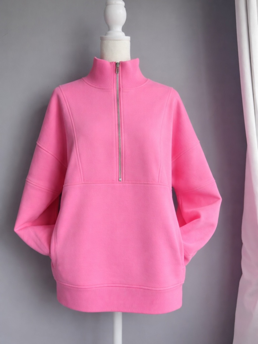 Bright Pink Half-Zip Pullover Sweatshirt - Picture 4 of 6